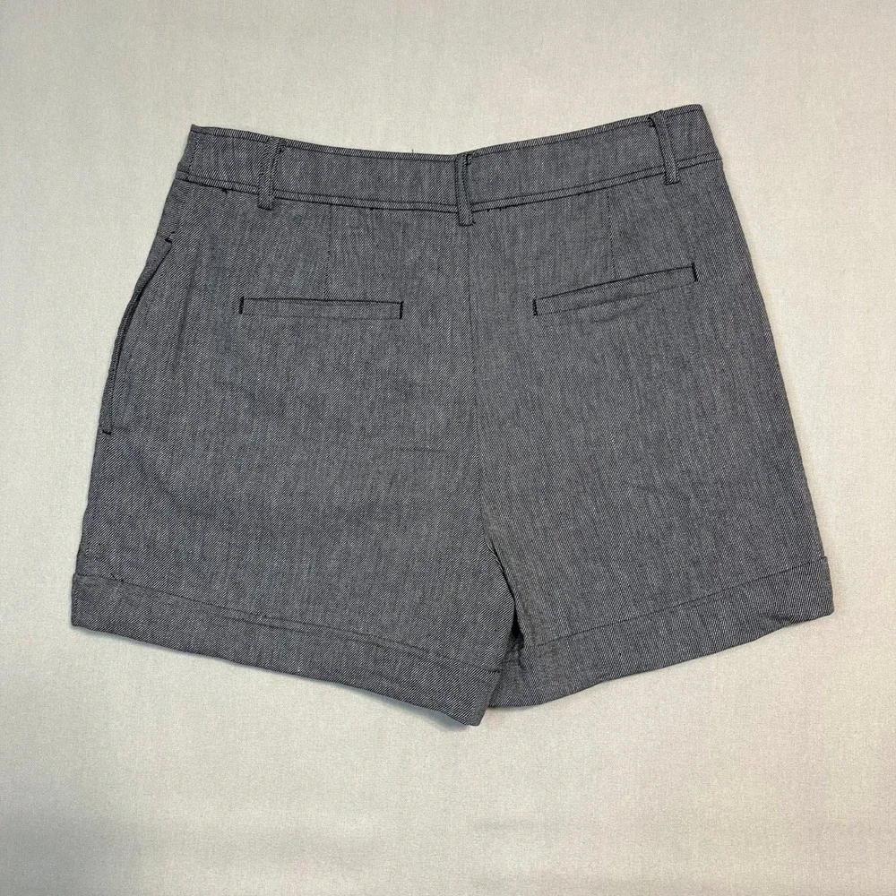 LOFT Women's Shorts‎ Gray Linen Blend Herringbone Cuffed Style - Size 4